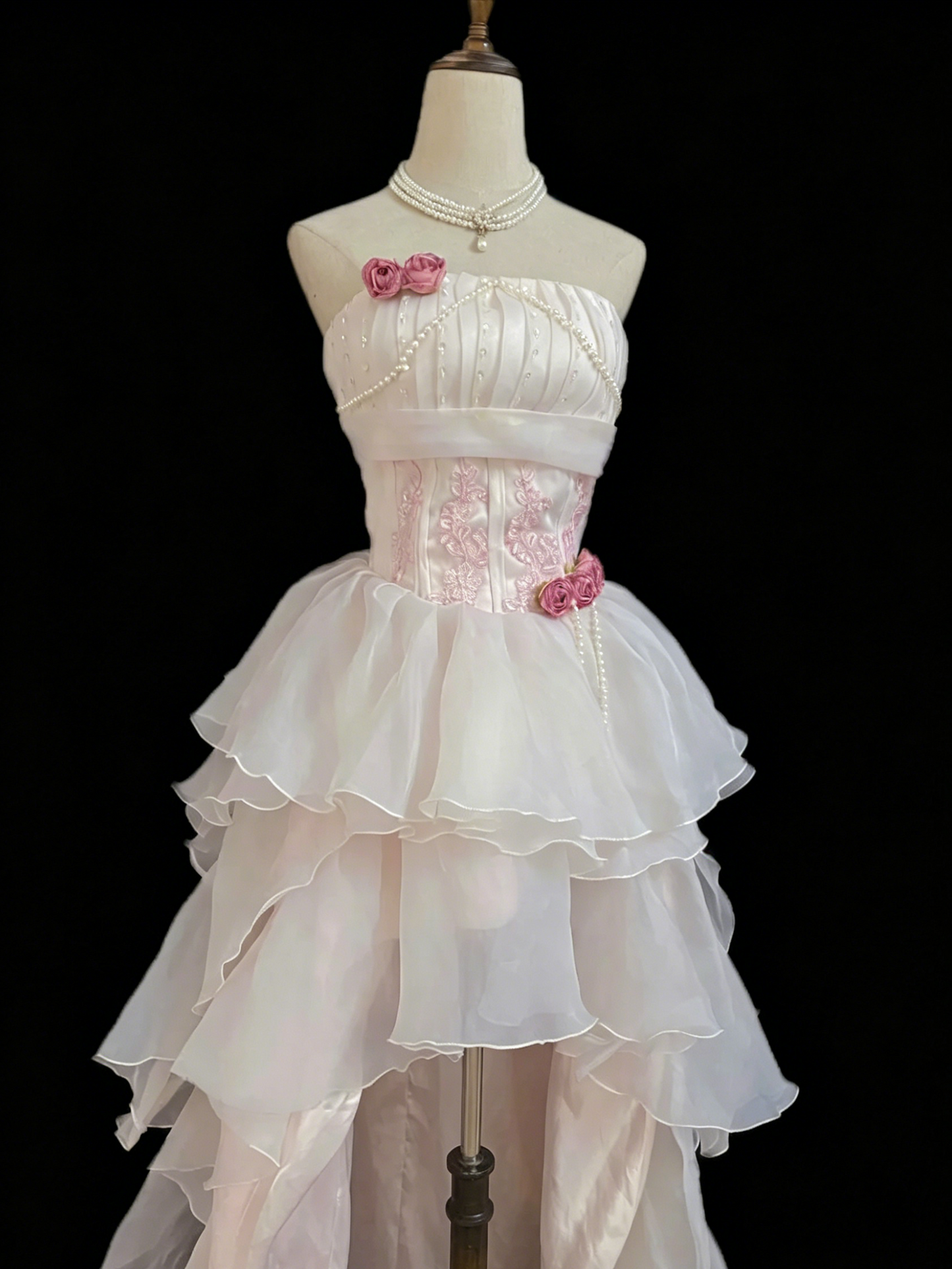 Chic Homecoming Dress Strapless Tulle Cascade Hi-Lo Prom Dress Back to School Outfits Party Dress  D6140