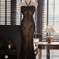 Vintage Black Applique Design Elegant Chiffon Evening Dress Prom Dress D1514