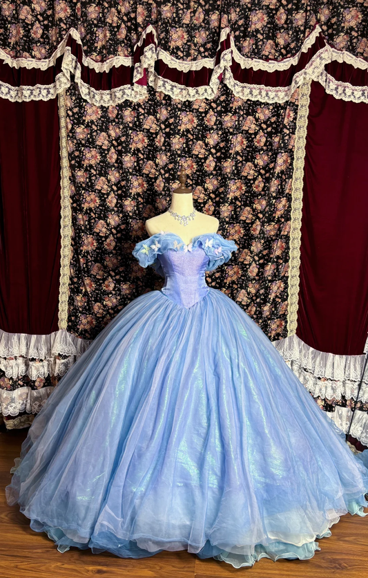 Blue Off Shoulder A-Line Chiffon Princess Evening Gowns Birthday Ball Gowns, D1153