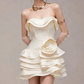 Charming Homecoming Dress Off the Shoulder Cascade Pleated Flower Back to School Outfits Party Dress  D7379