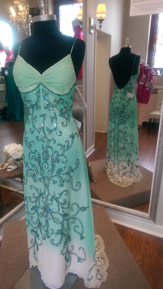 Blue Spaghetti Straps Sequins Sheath Vintage Long Evening Party Dresses, D1233