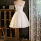 Unique Homecoming Dress Spaghetti Strap Tulle Bowknot Pearl Back to School Outfits Party Dress  D7676