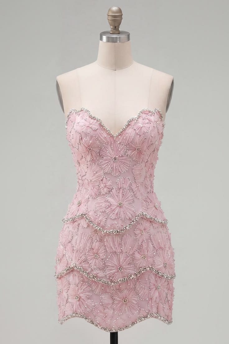 Unique Homecoming Dress Sweetheart Flower Beading Cascade Back to School Outfits Party Dress D7815