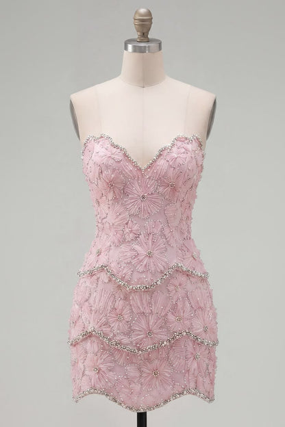 Unique Homecoming Dress Sweetheart Flower Beading Cascade Back to School Outfits Party Dress D7815
