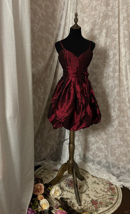 Simple Homecoming Dress Spaghetti Straps Fold Bowknot Prom Dress Back to School Outfits Party Dress  D6147