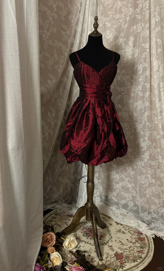 Simple Homecoming Dress Spaghetti Straps Fold Bowknot Prom Dress Back to School Outfits Party Dress  D6147