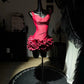 New Homecoming Dress V Neck Pleated Cascade Back to School Outfits Party Dress D7579