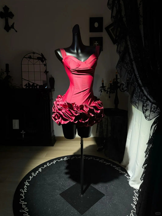 New Homecoming Dress V Neck Pleated Cascade Back to School Outfits Party Dress D7579
