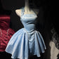 New Homecoming Dress Halter Bead Pearl Rinestone Pleated Back to School Outfits Party Dress D7591