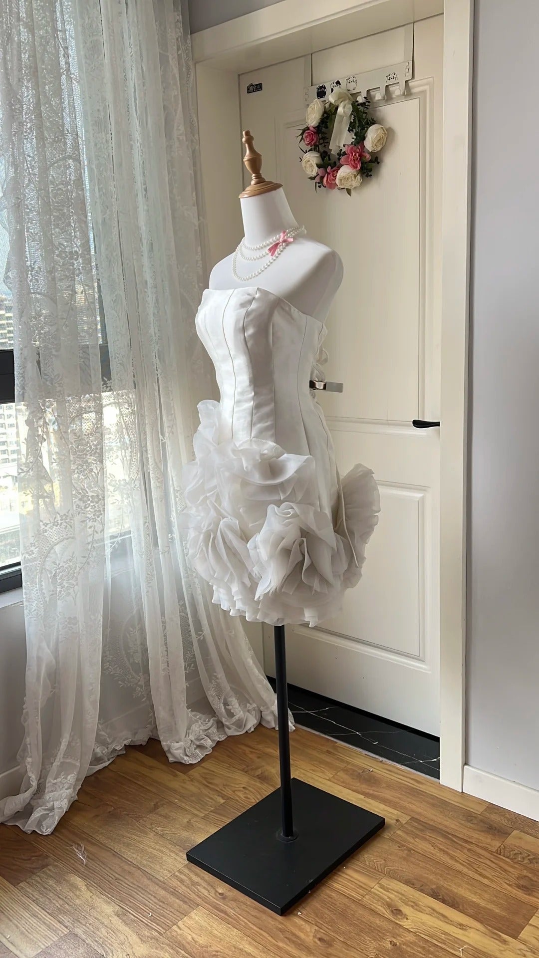 Elegant Homecoming Dress Strapless Tulle Cascade Back to School Outfits Party Dress  D6456