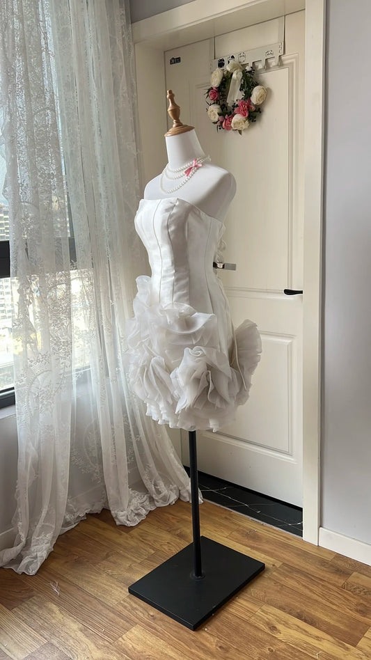 Elegant Homecoming Dress Strapless Tulle Cascade Back to School Outfits Party Dress  D6456