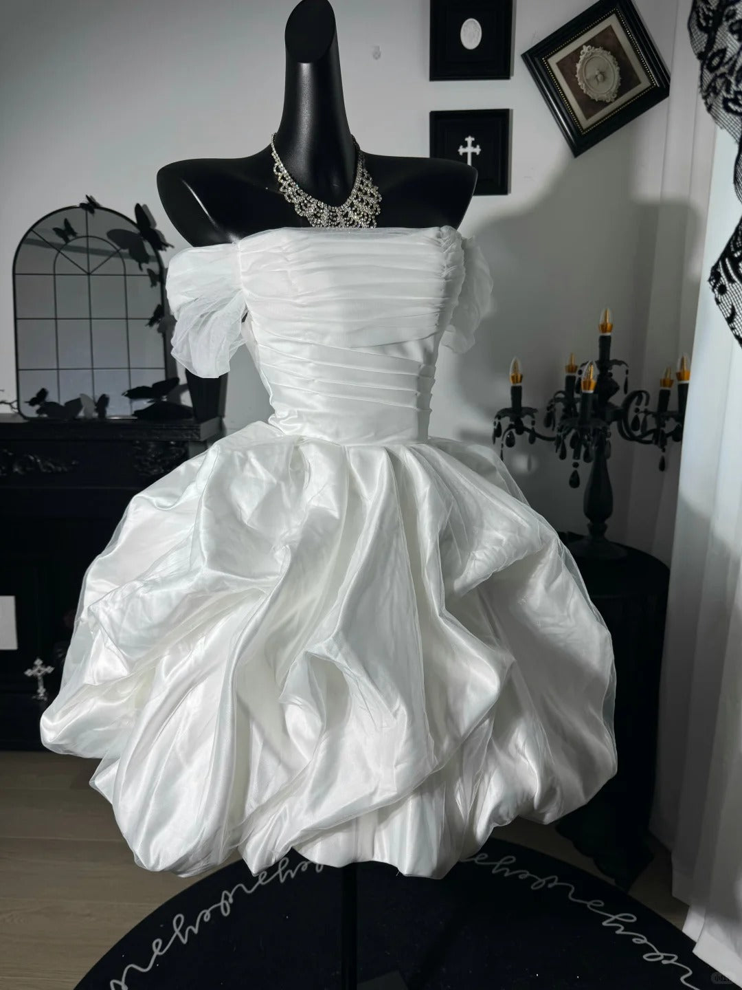 New Homecoming Dress Off the Shoulder Pleated Back to School Outfits Party Dress Birthday Dress Wedding Dress D7645
