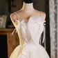 Unique Homecoming Dress Spaghetti Strap Tulle Bowknot Pearl Back to School Outfits Party Dress  D7676