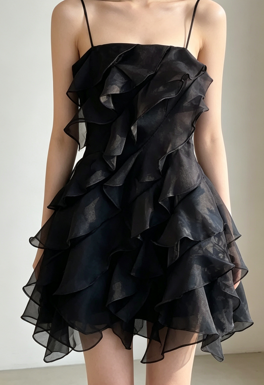 Charming Homecoming Dress Spaghetti Strap Tulle Cascade Back to School Outfits Party Dress  D7504