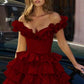 Charming Homecoming Dress Off the Shoulder Cascade Pleated Back to School Outfits Party Dress D7308