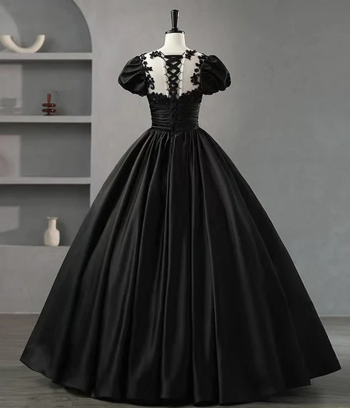 BlackA-Line Appliques Formal Party Dress Ball Gown with Beading MD7175