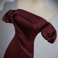 Burgundy Satin Mermaid Off Shoulder Formal Evening Party Dress MD7179