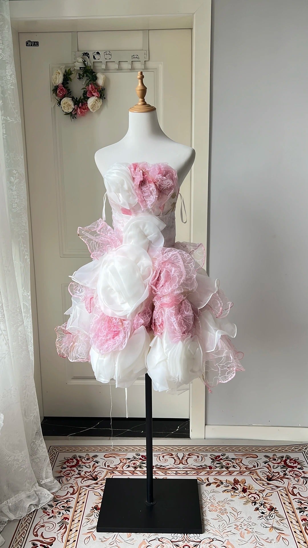 New Homecoming Dress Strapless Flower Cascade Back to School Outfits Party Dress  D6472