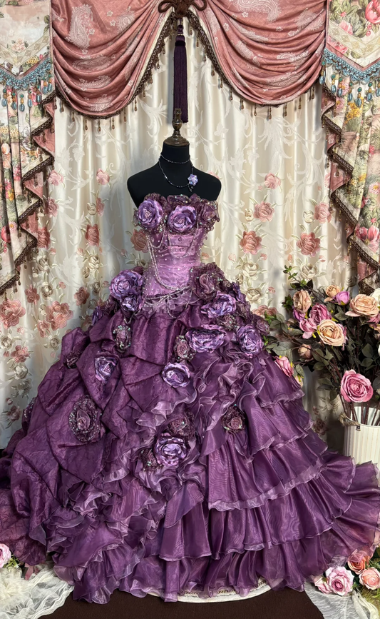 Gorgeous Purple StraplessA-Line Floral Quinceanera Dress Birthday Ball Gown, D841