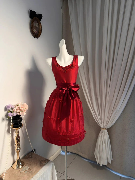 New Homecoming Dress Square Applique Bowknot Beading Back to School Outfits Party Dress D6903
