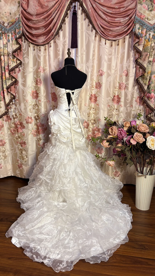 White Strapless Mermaid Chiffon Vintage Wedding Dresses Evening Gowns, D1115