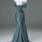 Burgundy Off Shoulder Mermaid Satin Long Formal Evening Party Dresses, D847