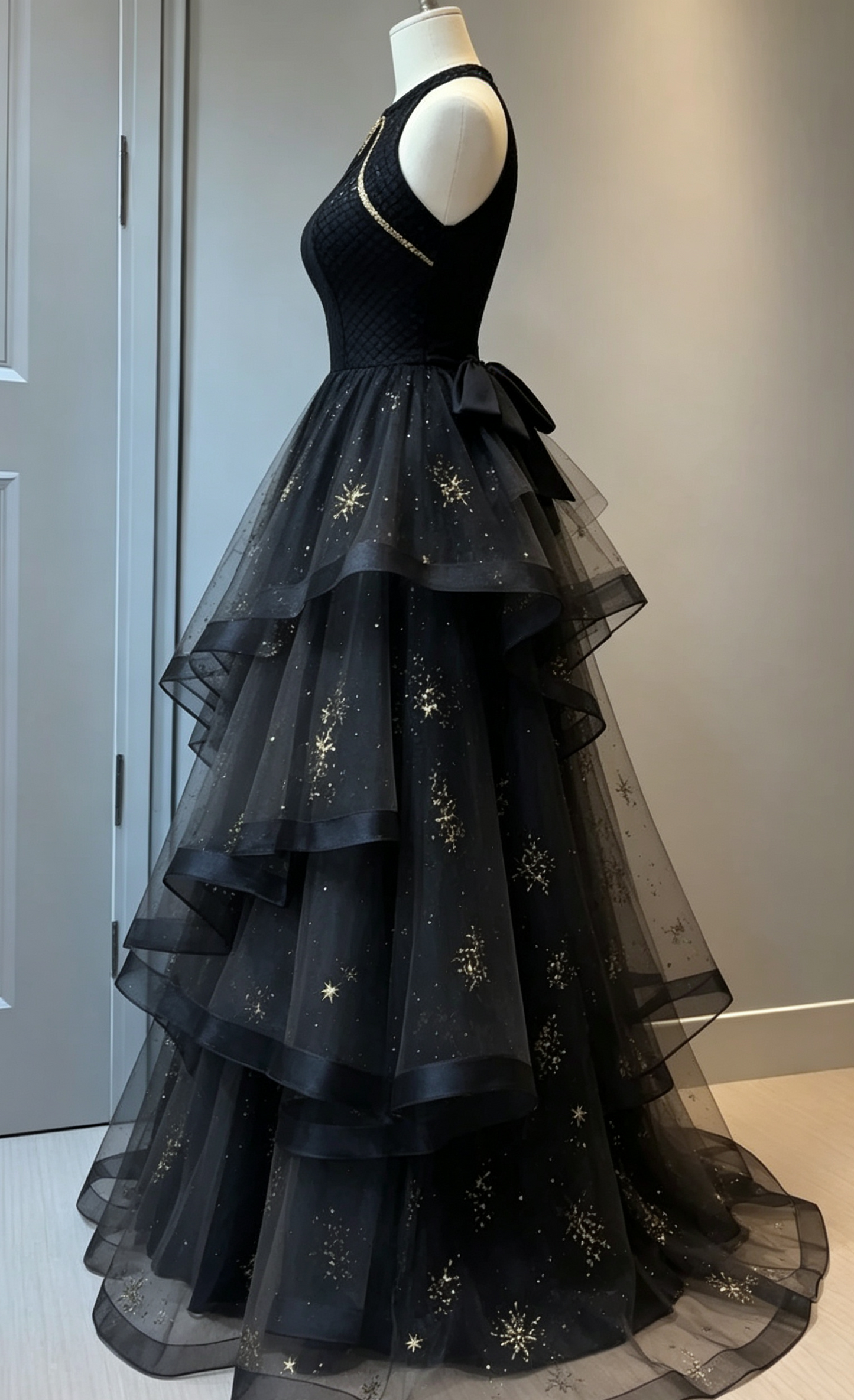 Black Halter A-Line Tulle Long Formal Prom Dress Evening Gown, D61