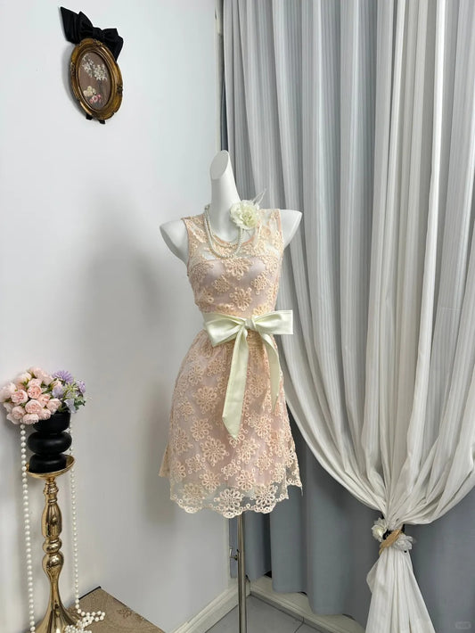 New Homecoming Dress Jewel Bowknot Applique Back to School Outfits Party Dress D6937