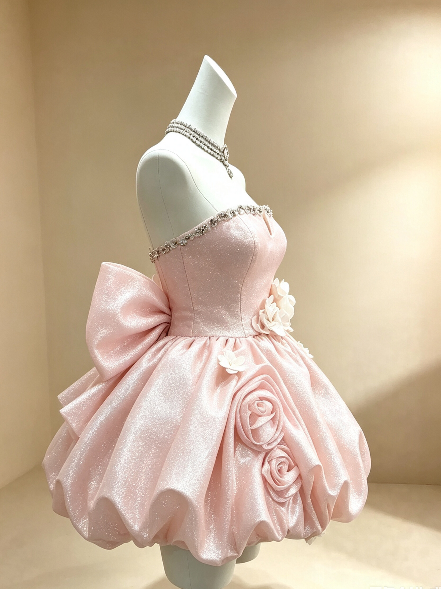 New Homecoming Dress Strapless Rinestone Sequins Flower Bowknot Back to School Outfits Party Dress Birthday Dress D7536