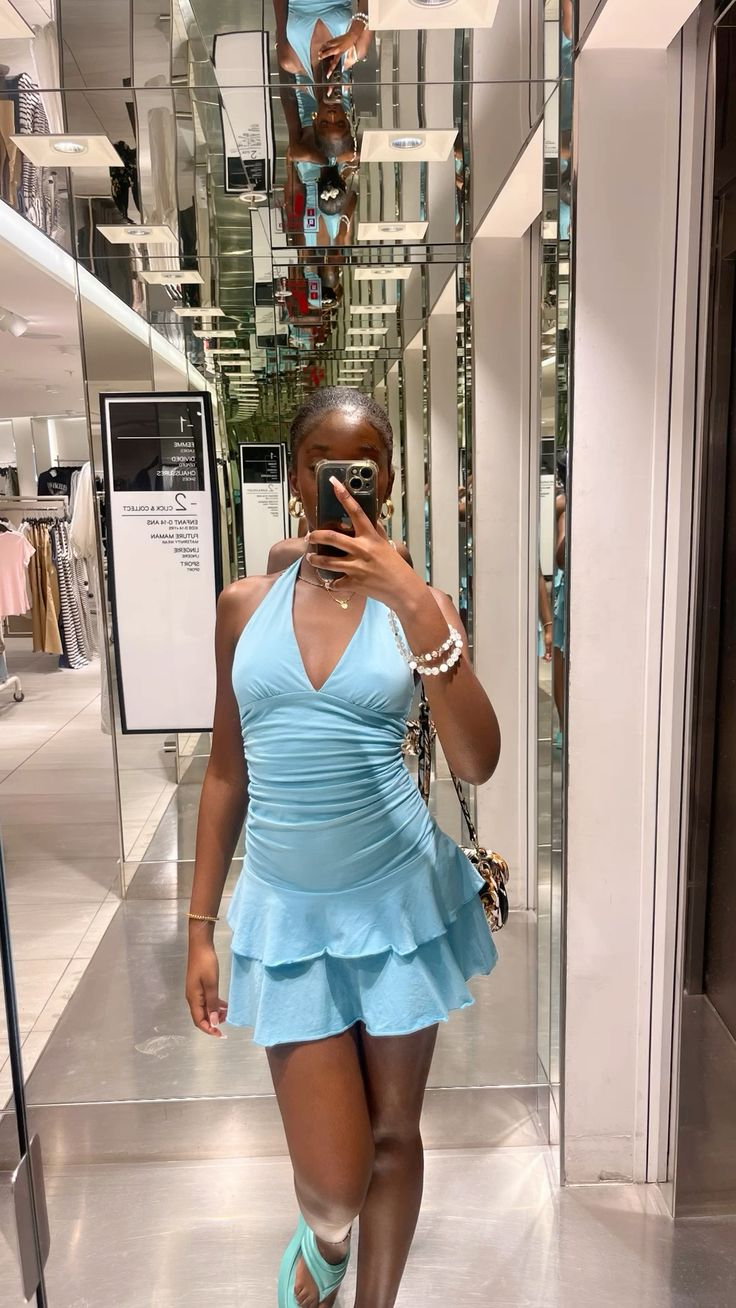 Blue Halter Neck Sheath Layers Short Party Dresses Homecoming Dresses, D1309
