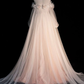 Light Pink Off Shoulder A-Line Tulle Long Formal Prom Dress Birthday Dress MD7526