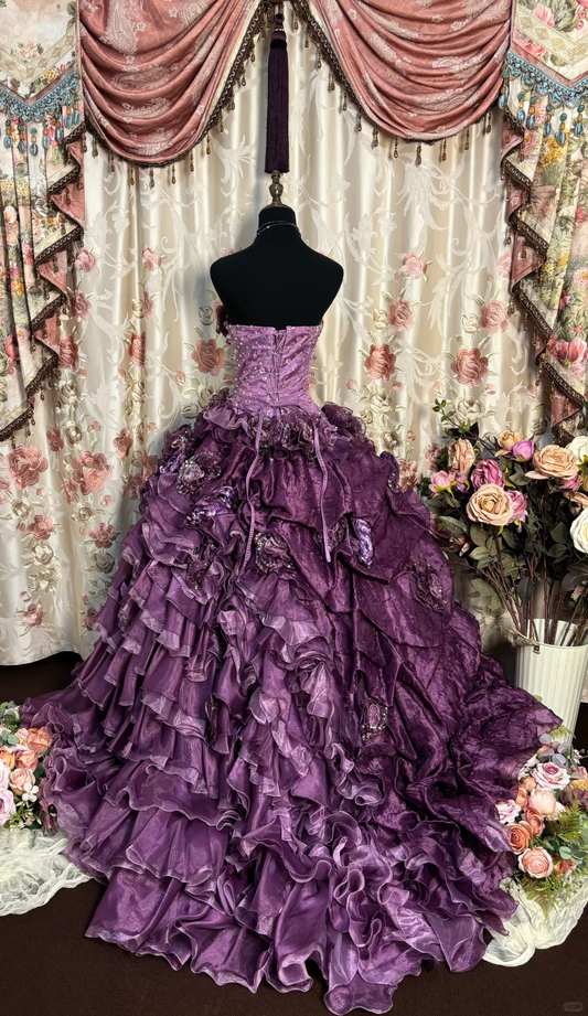 Gorgeous Purple StraplessA-Line Floral Quinceanera Dress Birthday Ball Gown, D841