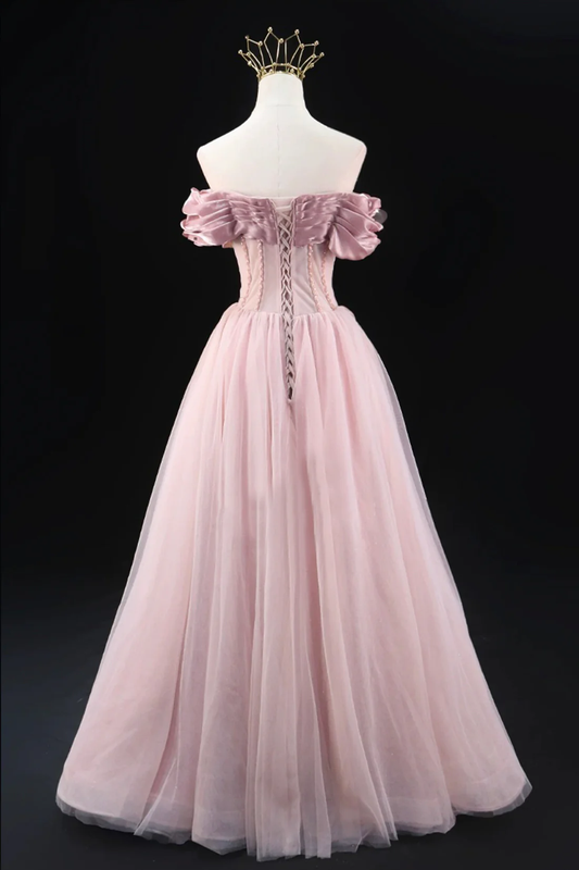 Lovely A-Line Off the Shoulder Tulle Prom Dress Evening Party Dress MD7195