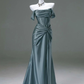 Burgundy Off Shoulder Mermaid Satin Long Formal Evening Party Dresses, D847
