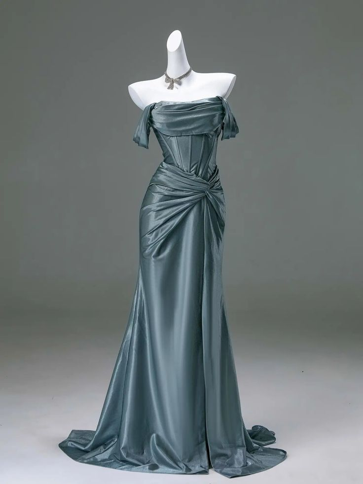 Burgundy Off Shoulder Mermaid Satin Long Formal Evening Party Dresses, D847