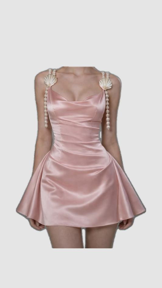 Stunning Homecoming Dress Cowl Pearl Pleated Back to School Outfits Party Dress D6812