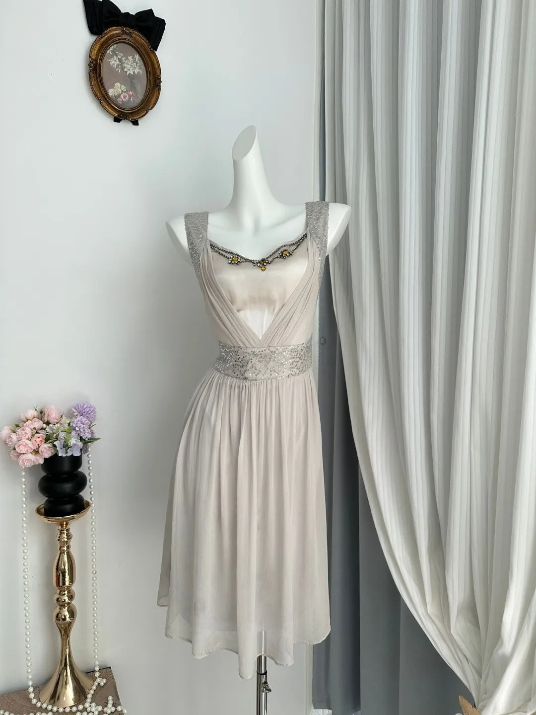 New Homecoming Dress V Neck Sequins Pleated Tulle Back to School Outfits Party Dress D6942
