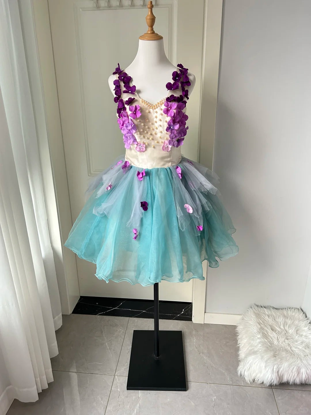 Pretty Homecoming Dress Sheer Strap Flower Pearl Back to School Outfits Party Dress  D6478
