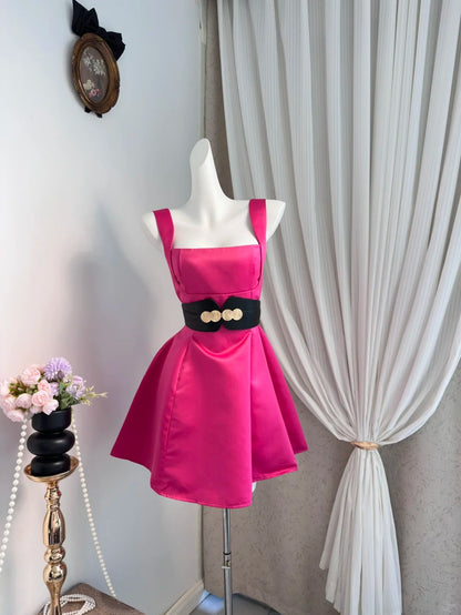 New Homecoming Dress Square Pleated Bowknot Back to School Outfits Party Dress D6915