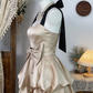 Elegant Homecoming Dress Halter Bowknot Back to School Outfits Party Dress  D6531