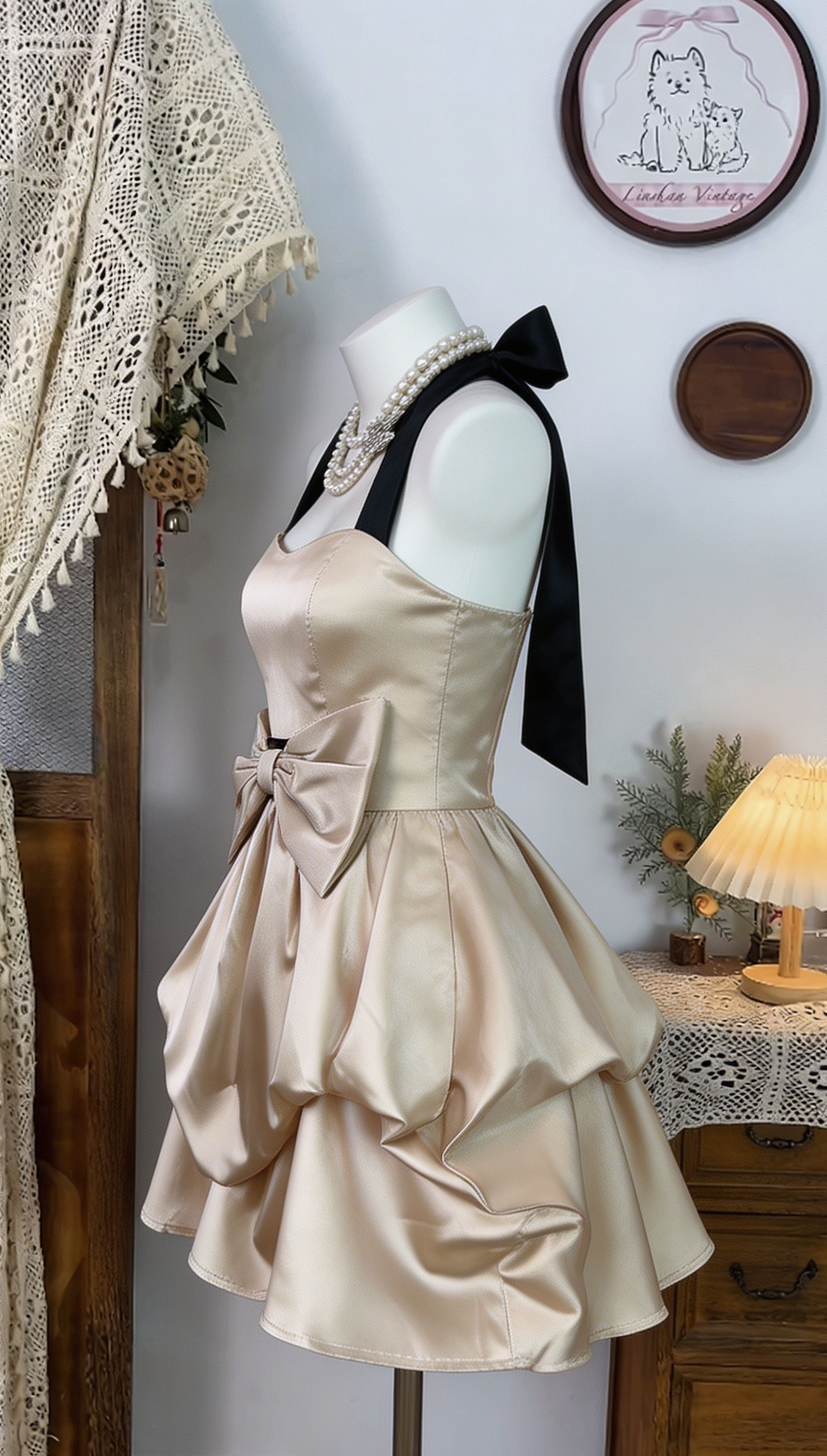 Elegant Homecoming Dress Halter Bowknot Back to School Outfits Party Dress  D6531