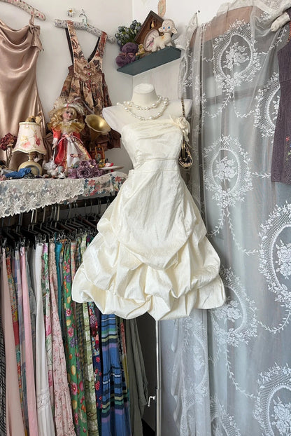 Elegant Homecoming Dress Strapless Flower Bowknot  Cascade Prom Dress Back to School Outfits Party Dress  D6187