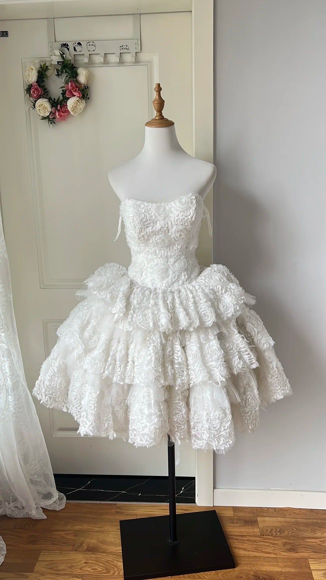 Elegant Homecoming Dress Strapless Flower Cascade Back to School Outfits Party Dress  D6471