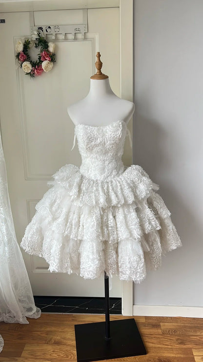 Elegant Homecoming Dress Strapless Flower Cascade Back to School Outfits Party Dress  D6471