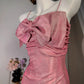 New Homecoming Dress Spaghetti Strap Bowknot Sequins Pleated Back to School Outfits Party Dress D6902