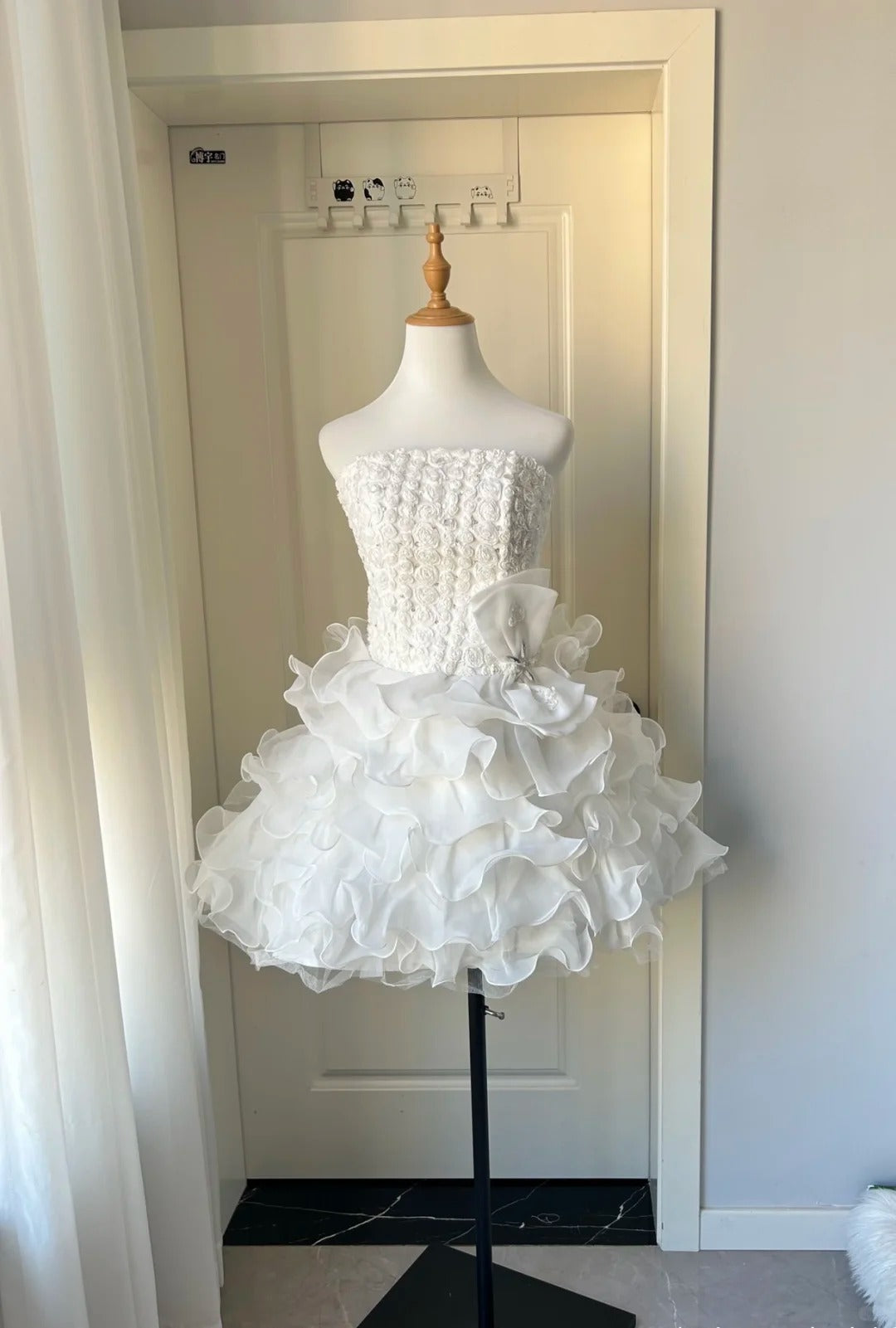 Elegant Homecoming Dress Strapless Flower Tulle Cascade Bowknot Back to School Outfits Party Dress  D6480