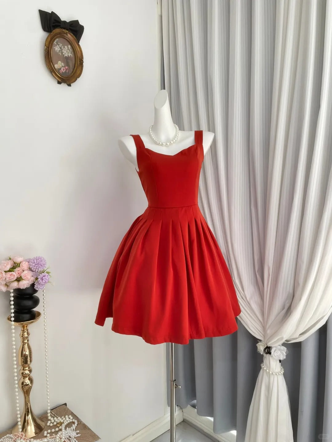 New Homecoming Dress V Neck Pleated Back to School Outfits Party Dress D6948