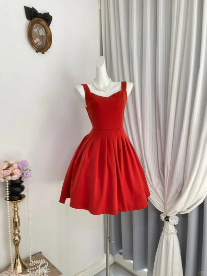 New Homecoming Dress V Neck Pleated Back to School Outfits Party Dress D6948
