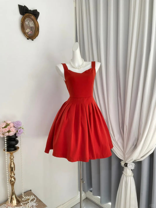 New Homecoming Dress V Neck Pleated Back to School Outfits Party Dress D6948