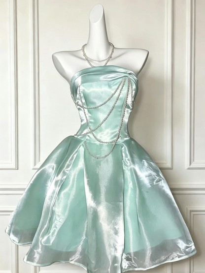 Chic Homecoming Dress Strapless Pearl Prom Dress Back to School Outfits Party Dress  D6137